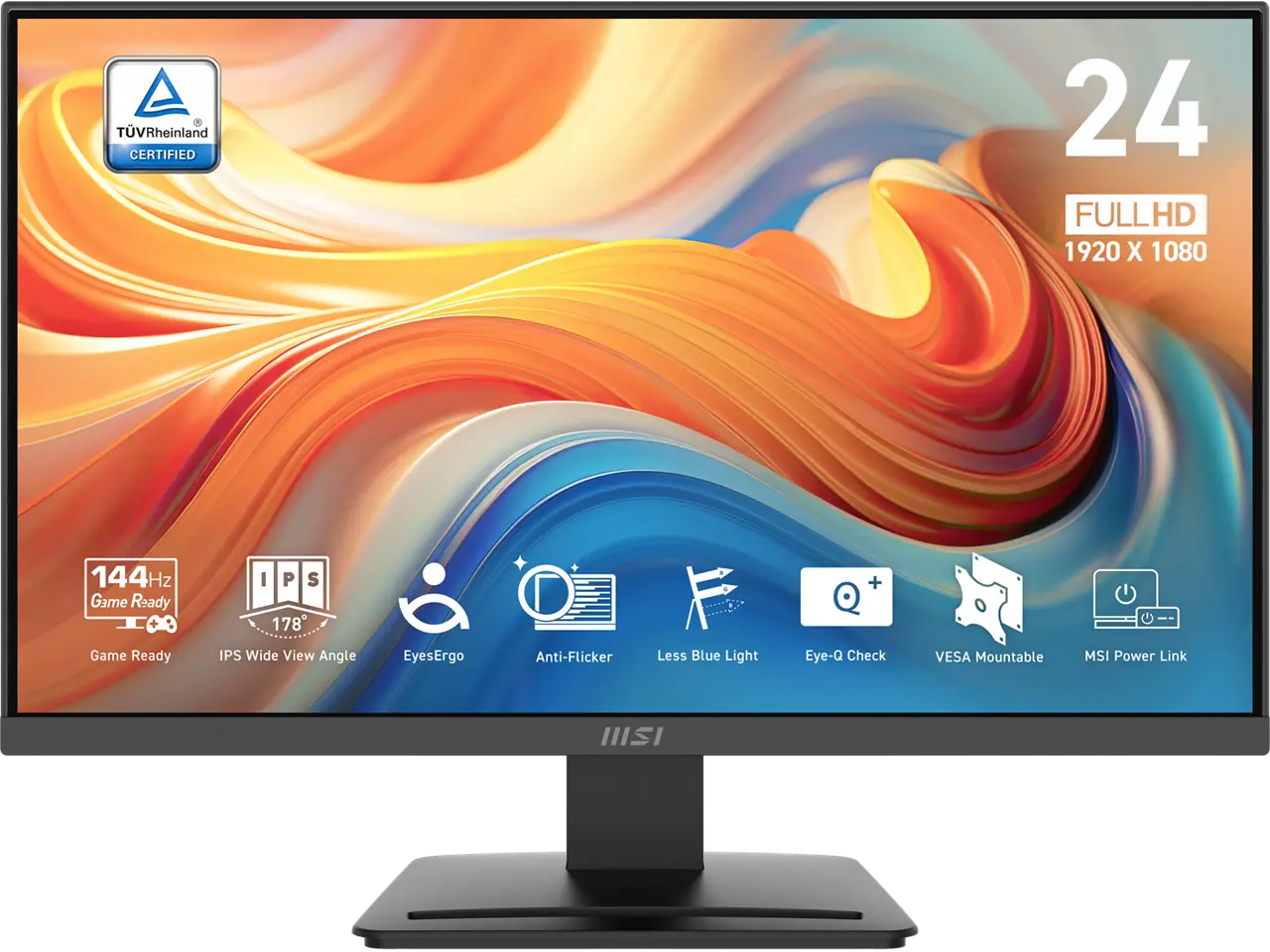 MSI 24 inch Full HD 144Hz IPS with AMD FreeSync 1ms HDR Ready 102% sRGB LCD Gaming Computer Monitor with accessory slot on stand for both Work and Gaming PRO MP243L E14