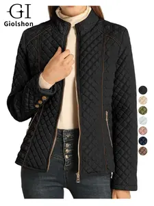 Women's Casual Large Size Cotton Jacket Lightweight Coat Spring Autumn Winter Warm Stand Collar Pocket Outerwear Fit