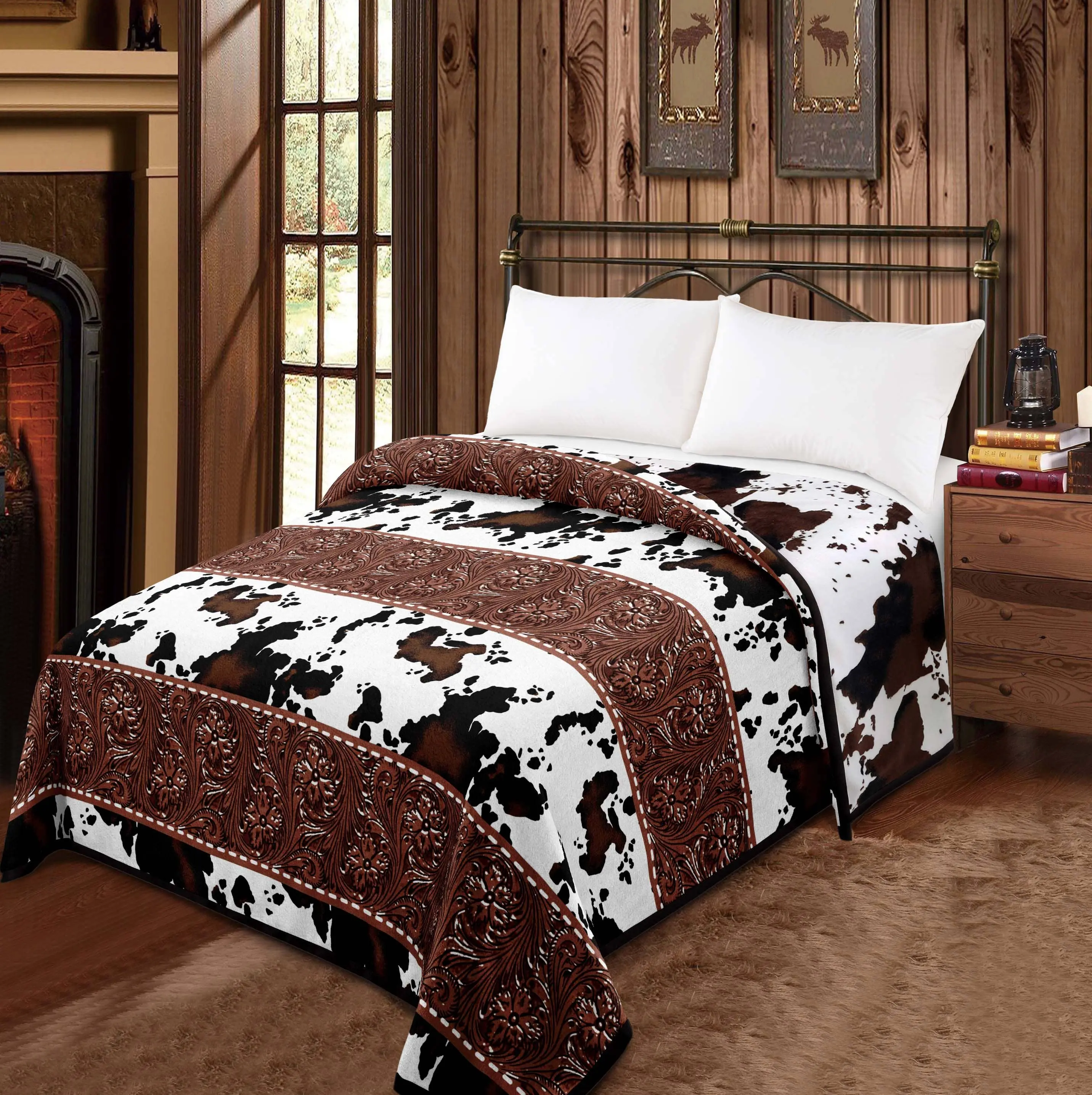 Tooled Floral - Cowprint Mia Reversible 2 Design Blanket 