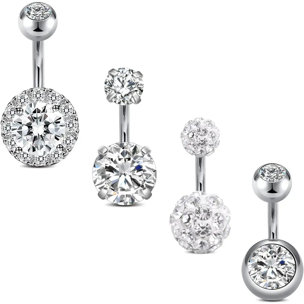 Belly Button Rings for Women, 4-Pack 14G 6mm Short Bar, Stainless Steel High Polished Round Navel Jewelry for Shallow Piercings, Belly Piercing Jewelry, Body Jewelry