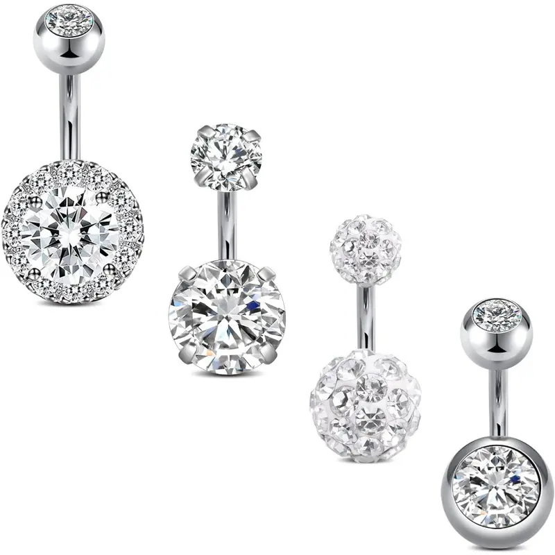 Women's Belly Button Rings - 4-Pack 14G 6mm Short Bar Rust-Resistant Steel Ball Body Jewelry for Shallow Piercings, Workout-Ready Fit Belly Piercing Accessories for Everyday Wear