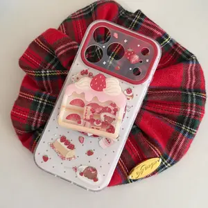 Retro Polka Dot Strawberry Cake Smartphone Case - Kawaii Anime Style, Trendy Soft Matte, Shockproof Tech Accessories for iPhone 14 Pro, 16, 17 Series, Protective Cellphone Protection Cover