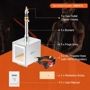 VEVOR Portable Propane Forge, 1 Burner Farrier Forge, 2600 Tool and Knife Making Blacksmithing Gas Forge, Large Capacity Square Stainless Steel Gas Forging Tools and Equipment for Metal Forging