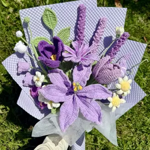 Crochet purple lily and white African Daisy bouquet