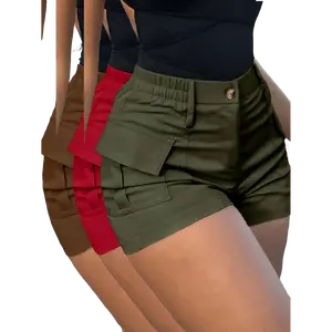 Women’s 3-Pack Button Elastic Waist Cargo Shorts – New Summer Style, Hot Girl Aesthetic, Multiple Pairs,summervibes