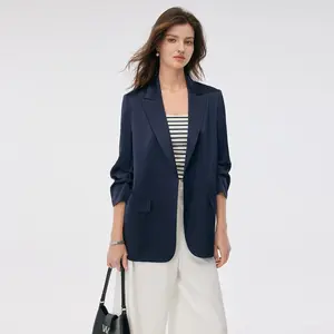 Triacetate 3/4 Ruched Sleeves Women Blazer