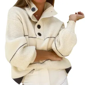 Autumn and winter women's clothing with loose striped turtleneck knitted sweater