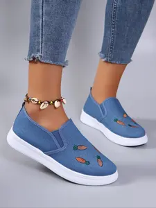 Women's Fashionable Carrot Pattern Slip on Style Low Top Sneakers, Casual Comfortable Breathable Lightweight Flat Sole Shoes, Female All-match Round Toe Shoes for Daily