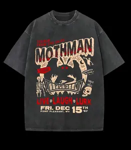 230g Washing, Mothman Terror Strikes In The Sky Printed T-Shirts, High-Quality Batik Cotton Vintage Fashion Brand T-Shirts, Men's T-Shirts, Summer T-S y2k,soulja,concert,Halloween,Gothic,Vintage,Streetwear Graphic Y2K Streetwear Graphic Tee