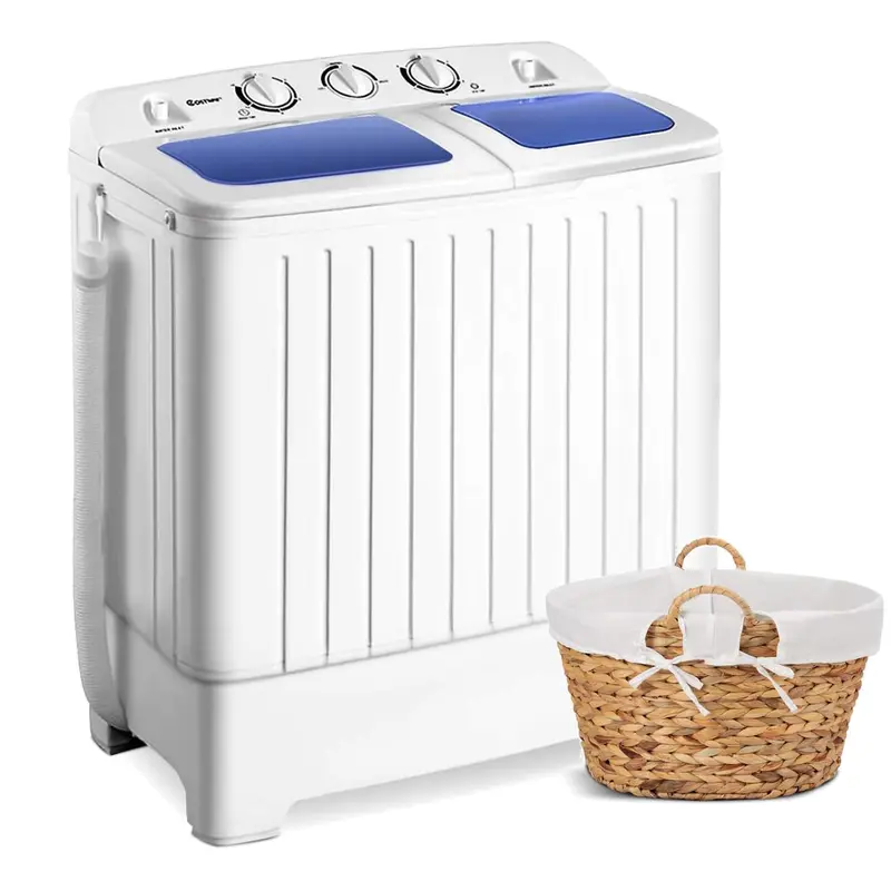 Costway Washing Machine-Portable Mini Compact Twin Tub Washer, Control Knobs, Timer Control, Built-in Pump Drain, Durable Design, Compact Laundry Washer for RV, Apartments and Dorms 0