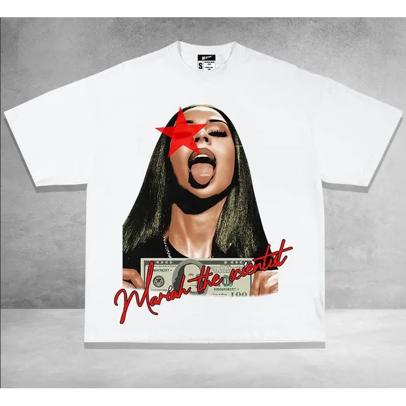 Mariahh The Scientistt  Star Red T-shirt, Music Graphic T-shirt Classic Cotton Fabric Tshirt Menswear Top Love Medium Streetwear Tropical