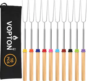 10-Pack 32" Marshmallow Roasting Sticks, Telescoping Smores Skewers for Campfire & Fire Pit