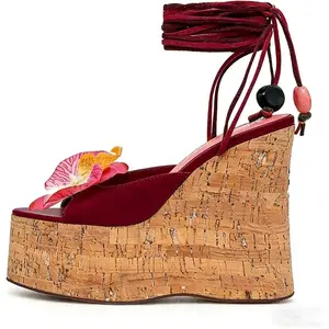 women's Flowers Platform Wedge sandals Womens ankle Strap Sexy Peep Toe lime green high heel Party Prom Evening Dance Shoes