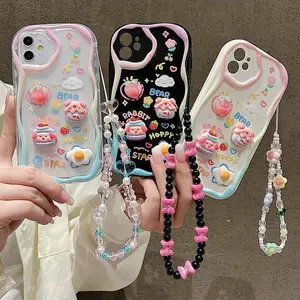Cute 3D Pig Bracelet Wrist Chain Lanyard Clear Soft Phone Case For iPhone 17 16 13 14 15 Pro Max 11 12 XR XS X 7 8 Plus SE Cover