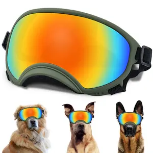 Large Dog Sunglasses with Adjustable Strap UV Protection, Winproof Dog Puppy Sunglasses, Suitable for Medium-Large Dog Pet Glasses, Dogs Eyes Protection，Soft Dog Goggles (Army Green Frame) Dog UV