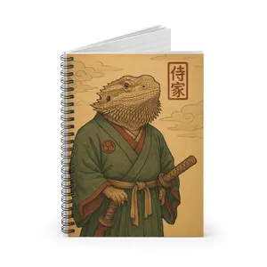 Bearded Dragon Samurai Spiral Notebook, Japanese Vintage Reptile Art, Ancient Warrior Design, Cool Pet Reptile Gift, Unique Dragon Notebook