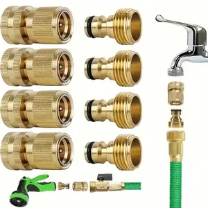 Brass Garden Hose Quick Connect Set, 4 Pairs/set Garden Hose Connector Adapter, Gardening Tool Accessories, Garden Hose Connector Adapter for Outdoor Lawn and Gardening Use