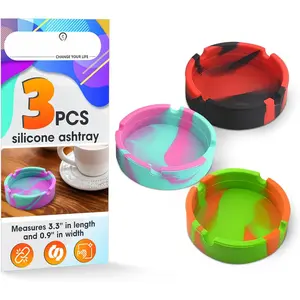 Silicone Ashtray 3Pcs Indoor & Outdoor - Small Rubber Ashtray for Patio - Measures 3.3" x 0.9" - Colorful Ash Trays Set Decor Ornaments