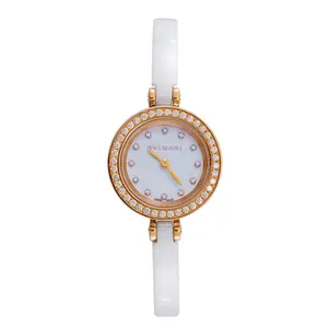 Bvlgari B.zero1 23mm Quartz 18K Rose Gold and White Ceramic Factory Diamond Bezel White Dial with Diamond Hour Markers Ladies Watch WHT031984
