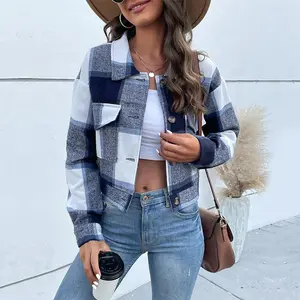 Flannels for Women Cropped Shacket Jacket Fashion Plaid Button Down Shirt  Fall Coat Tops
