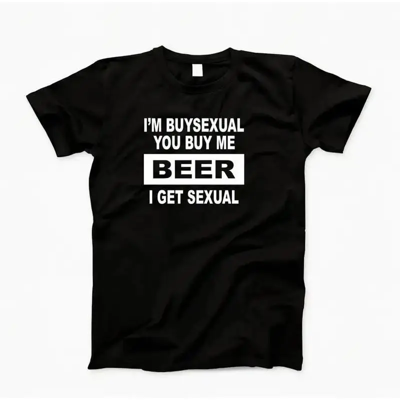 Men's Round Neck Short-Sleeve T-Shirt, Menswear Top with "I'm Buysexual" Funny Beer Drinking College Humor Design, Black, Tshirt, Shortsleeve, Meme Shirts Funny, Funny T Shirt