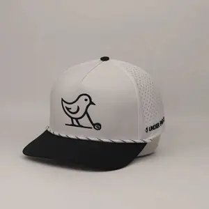3 Under Par Co "Tap in Bird" Edition Golf Hat - 2 Tone Black/White with Perforated Design and White Trim
