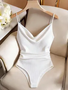 Halter One-Piece, Ruched Dual Thin Straps Tank Top, High Waist Slimming Bodysuit, Versatile Base Layer for Dates/proms/daily Wear
