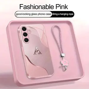 Wave Art 26 letter Phone Case, Suitable for [Galaxy S24 Plus] high-end women's, Lanyard a beautiful four-leaf clover lanyard is included🍀 952