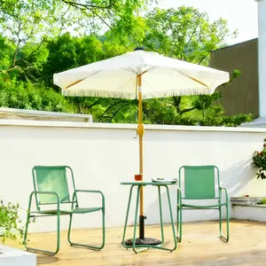 GDY 7.5 ft Patio Beach Umbrella with Fringe Foldable Hand Crank Push-button System UPF 50+ Protection Water Resistant for Outdoor Home Use