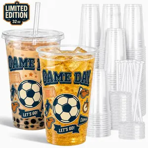 50 Sets 32 oz Clear Plastic Cups with Lids and Plastic Straws, BPA-Free To-Go Cups for Iced Coffee, Boba, Smoothies & Takeaway Drinks