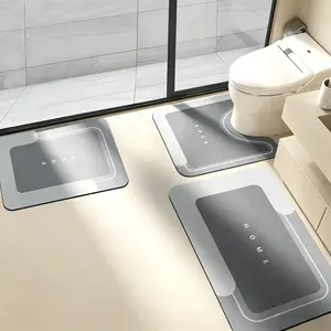 3PCS Absorbent Bath Mat Magic Rug Sets, Quick Drying Bath Mat Non-Slip Floor Rug Rubber Backed for Bathroom Kitchen Shower Sink (16.9''x23.6''+19.7''x23.6''+19.7''x31.9'', Dark Gray) Diatomite Bath Mat Bath Textiles