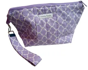 Purple and White Boxed Bottom Zipper Pouch