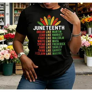 Juneteenth 100% T-Shirt Dream Like Lead Like Harriet Black History Month Shirt African American Freedom Day Graphic Tee, Juneteenth Independence Day Gift Casual Short Sleeve Tops for Holiday 2026 Black Pride Apparel,good graphic tees Fit Breathable