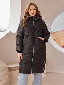 Plus Size Puffer Jacket with Hood, Zipper Front & Dual Pockets Design, Warm Winter Coats for Women, Casual Daily Wear Outerwear