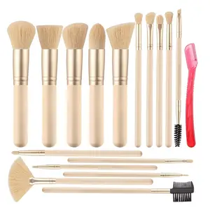 16-Piece Flawless Cosmetic Makeup Brush Kit with Eyebrow Razor - Soft Synthetic Fiber Brushes for Foundation, Powder, Concealer (Multiple Types for Beauty & Personal Care, Beige)
