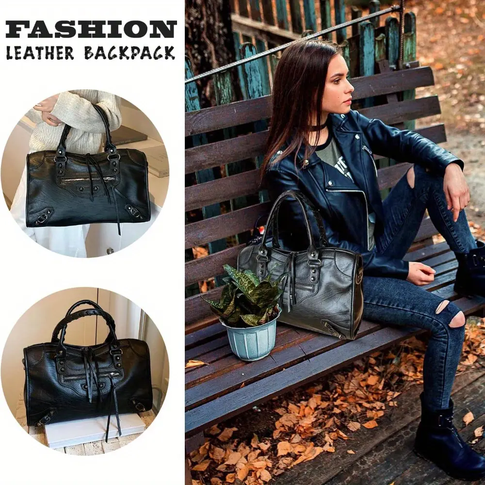 Faux Leather Crossbody Tote Bags for Women Hobo Rivet Bag Trendy Punk Rivet Shoulder Bag Work Boston Bag