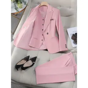 Elegant Lady 3-Piece Women's Pink Blazer Business Suit Set