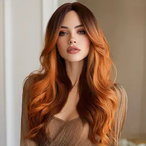Smilco 22-inch | Orange Ginger Hightlight Omber   Body Wave Middle parted bangs  | SM376