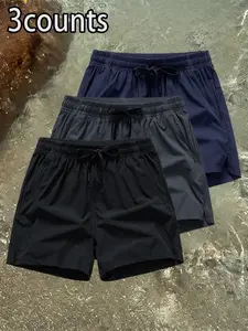 Men's Running Shorts Set, Drawstring & Zipper Pockets, Durable Polyester Fabric, Ideal for Gym, Cycling, Hiking, Swimming, Summer Workout, Solid Sports Shorts