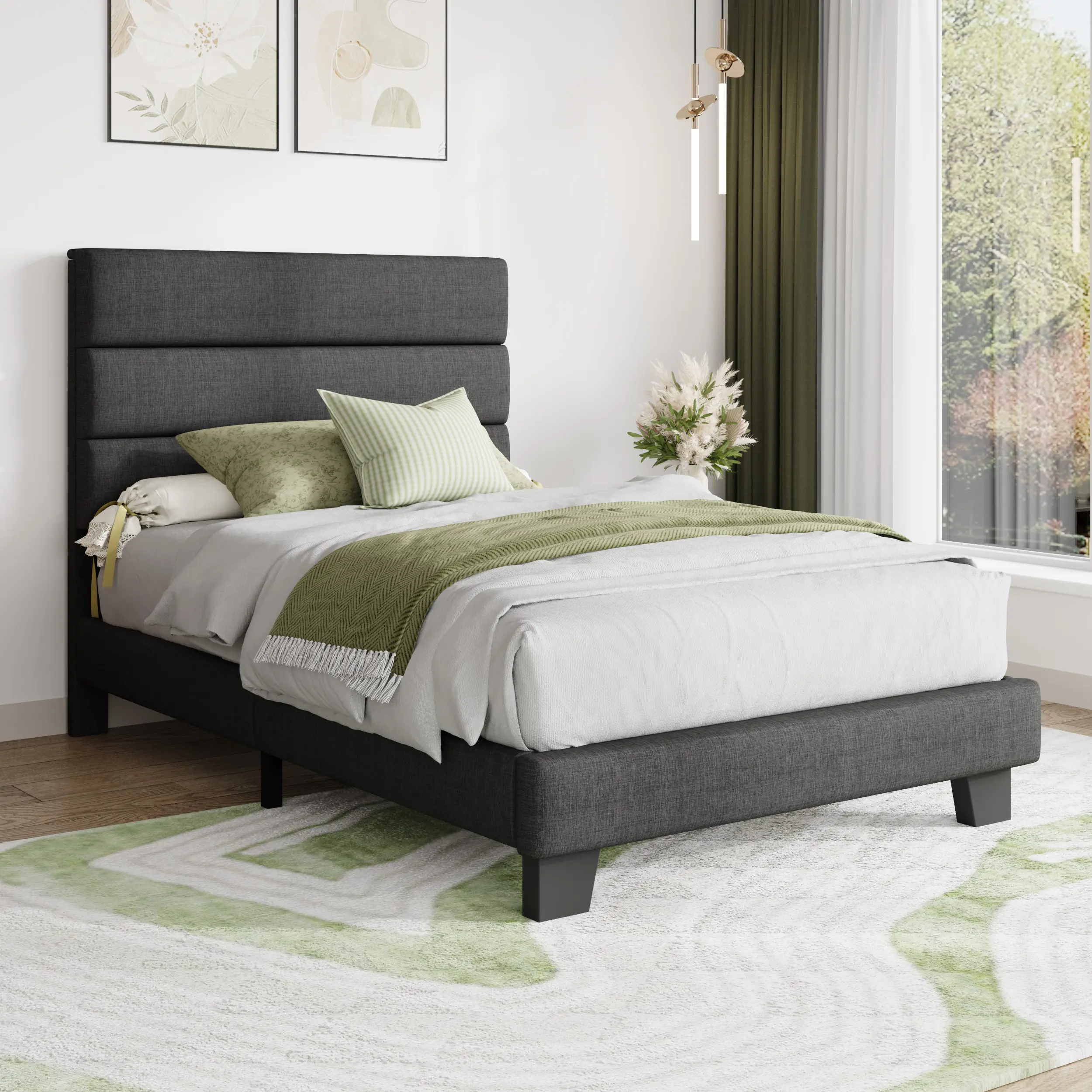 MUTICOR Upholstered Platform Bed Frame, Linen or Velvet Fabric, No Box Spring Needed,Twin/Full/King/Queen Size Bed Frame#TikTokShopDealsforYouDays#DealsforYouDays#Summervibes#Summergarden