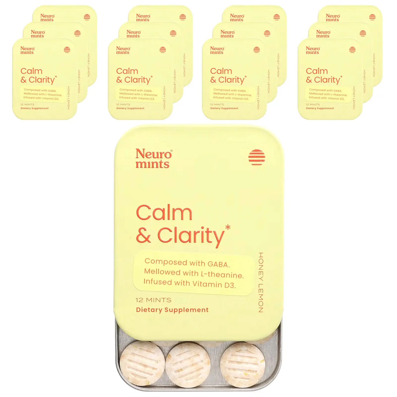 NeuroGum NeuroMints, Calm & Clarity, Honey Lemon, 12 Packs, 12 Pieces Each NeuroGum NeuroMints, Calm & Clarity, Honey Lemon, 12 Packs, 12 Pieces Each