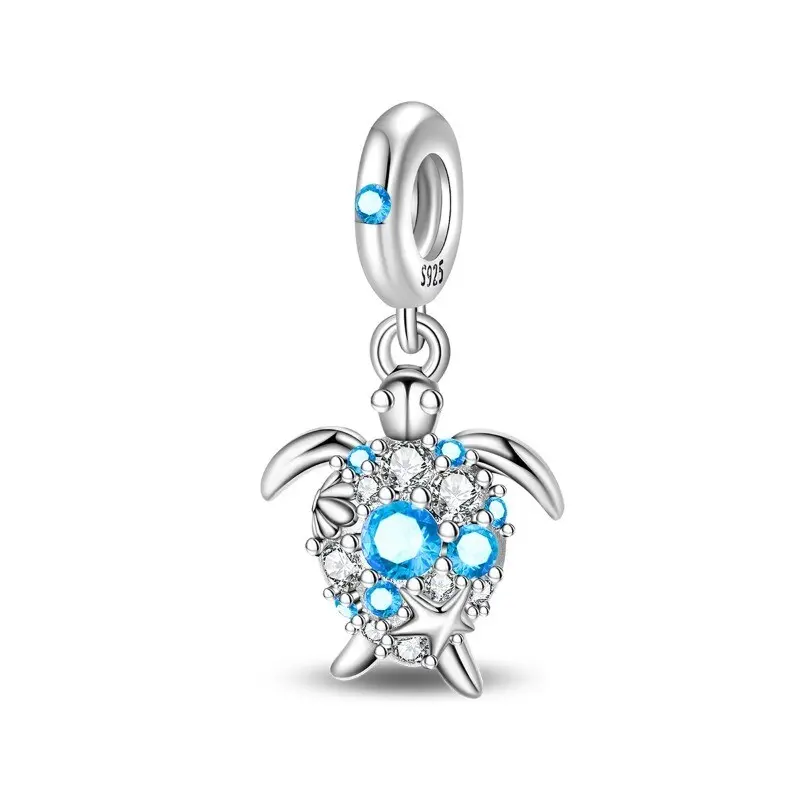 Sterling S925 Silver Nickel-Free Blue Little Turtle Pendant for 3mm Bracelets - Female Fashion Jewelry Charm for Necklaces, DIY Projects, Holiday Gifts, Beads, Pendants, Adults (Cadmium & Lead-Free), Birthday, Mother