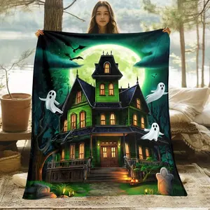 Haunted House At Night Printed Blanket. Soft And Warm Flannel Blankets Travel, Camping, Sofa, Livingroom, Couch, Chair, Bed. Family Or Friends 280GSM 3 Sizes Available (30x40in/50x60in/60x80in), Birthday Mother's Day Size