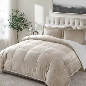 3pcs Thick Lambswool Duvet Cover Set - All Season Quilted Super Soft and Breathable, Square Stitched Solid Color Duvet Cover, Machine Washable Bedroom Warmer Fall and Winter Duvet Cover