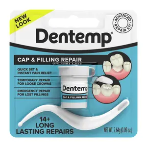 Dentemp Maximum Strength Loose Cap & Lost Filling Repair Kit | Instant Pain Relief, Temporary Dental Cement for Crowns & Fillings | Easy to Use Partial Denture Kit