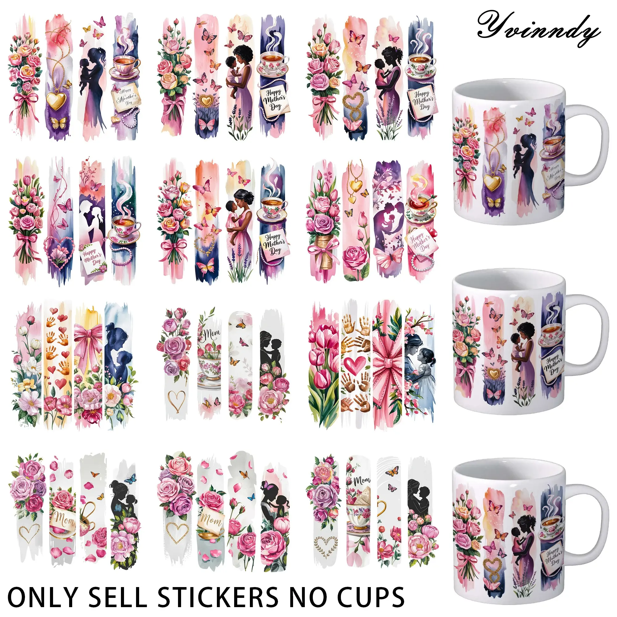 12 Pieces OF Mother's Day Sketches UV DTF Sticker, Cup Stickers - WaterproOF UV DTF Transfer Paper For Arts And Crafts, DIY Decorating - Easy To Paste, Durable And Versatile For Cups, Bottles, Laptops, School Supplies And More