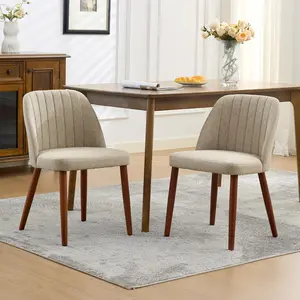 Dining Chairs Set of 2, Upholstered Fabric Side Chairs with Padded Seat and Sturdy Wood Legs, Stylish and Comfortable Seating for Kitchen, Dining Room, Restaurant, Beige