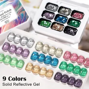 MTSSII Solid Refective Gel Nail Polish Set, Nail Gel Art, UV Gel Set, Nail Polish Chrome Finish, 9 Colors Long-Lasting Gradient Effect, Pat-Pat Gel Manicure Gift, Perfect for Christmas DIY Salon Use
