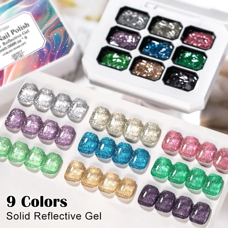MTSSII Solid Refective Gel Nail Polish Set, Nail Gel Art, UV Gel Set, Gel Polishes, Nail Polish Chrome Finish, 9 Colors Long-Lasting Gradient Effect, Pat-Pat Gel Manicure Gift, Perfect for Christmas DIY Salon Use