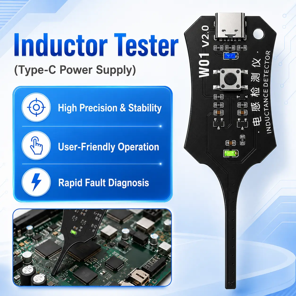 Father’s Day Gift New Upgraded V2.0 Inductance Tester, Motherboard Coil Tester, Electronic Circuit Board Inductor Detector for Phone Motherboard Component Repair, Electromagnetic Induction Quick Fault Check Tool